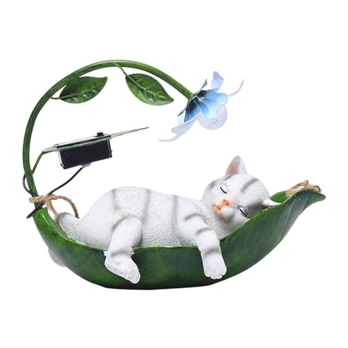 Lampe solaire figurine chat blanc à suspendre idée cadeau déco extérieur - 6
