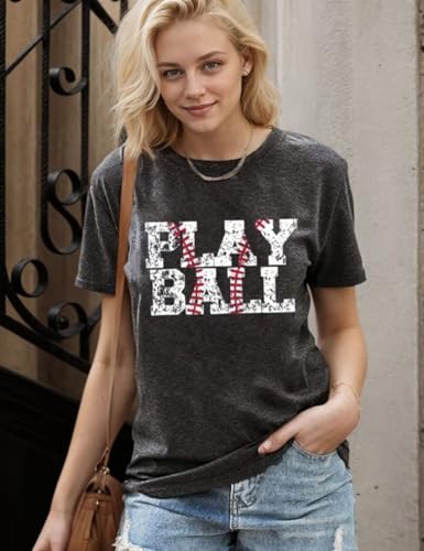 Play Ball T Shirt for Womens Baseball Mama Graphic Tees Summer Short Sleeve Casual Tops3