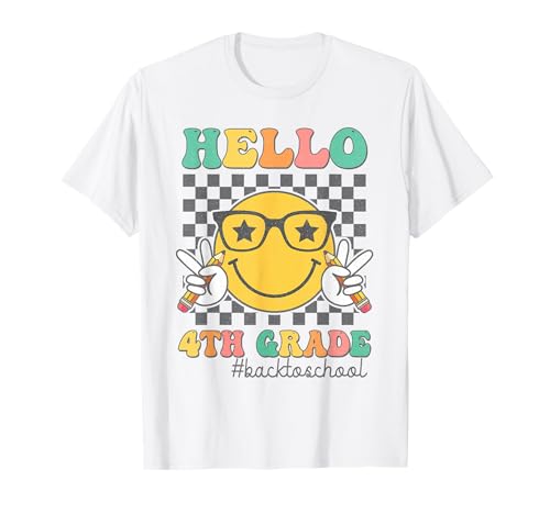 Hello 4th Grade Smile Face First Day Of School Fourth Grade T-Shirt