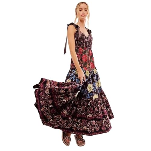 Vestido playa mujer estampado étnico con cordones vestidos personas chic maxi verano