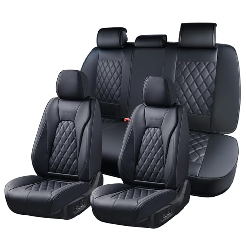Image of Coverado Car Seat Covers Full Set, 5 Seat Black Seat Cover for Cars, Luxury Faux Leather Waterproof Seat Cover, Front and Back Car Seat Protector, Universal Auto Seat Covers Fit for Most Cars