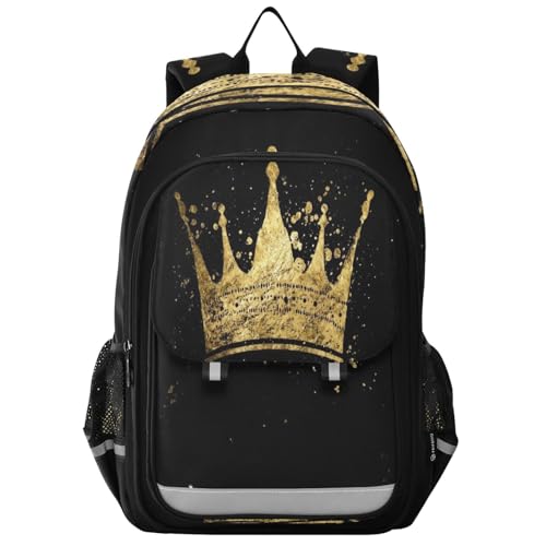 Cartoon Gold Crown Backpack Girls Boys Elementary School Bags Bookbags Laptop Backpack Travel Daypack Safe Reflective Stripes