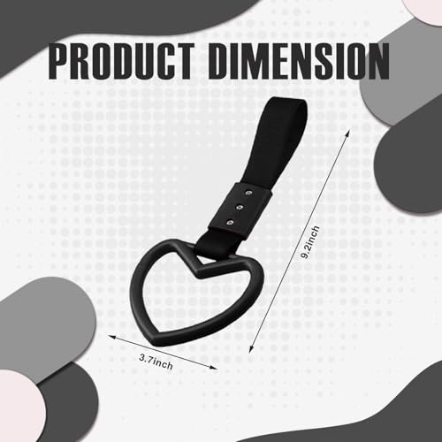 Image of 2PCS Heart Shaped Car Handle Straps, Rear Bumper Warning Keychain Ring for Car Exterior Accessories (Black)