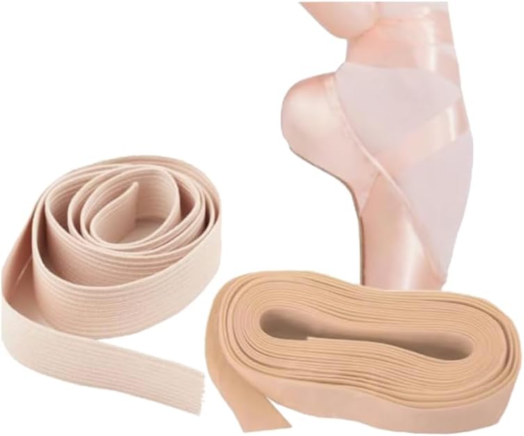 Pointe Shoe Ribbons & Elastics Set fpr 4 Pairs of Pointe Shoes, Euro Pink Ribbon 10 Yards, Universal Pink Elastic 80 Inches