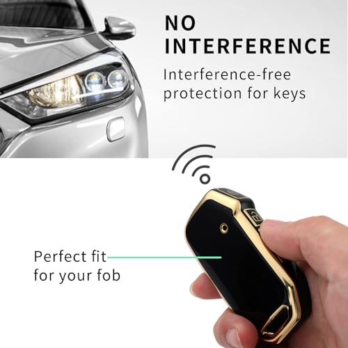 Image of Keyzone TPU Car Key Cover Combo Compatible for: Kia Carens Seltos, Sonet 2023 Onwards 4 Button Smart Key (Compare Key Shape Before Ordering) (Gold TPU + Marble TPU)