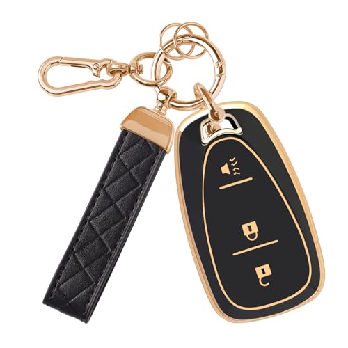 Rislobx 3 Button Key Fob Cover for Chevy TPU Key Fob Case Compatible with 2016 2017 2018 2019 2020 2021 2022 Spark Traverse Equinox for 2018 2019 2020 Chevy Trax (Black)