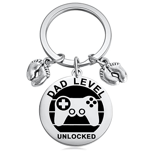 MIXJOY New Expecting Dad First Time Father’s Day, New Dad Announce Pregnancy, Dad Unlocked Keychain with Baby Footprint Charm, Two Baby