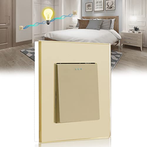 BSEED Interrupteur Va et Vient 1 Gang 2 Voie,Or Interrupteur encastrable sans vis à bascule,10A Interrupteur à bascule avec panneau en verre,Interrupteur d'éclairage pour la salle de bains