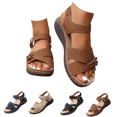 Orthotic Orthopedic Shoes Sandal Wedges Strappy Wedge with Arch Support Women Open Toe Ankle Strap Comfortable Platform (dark br