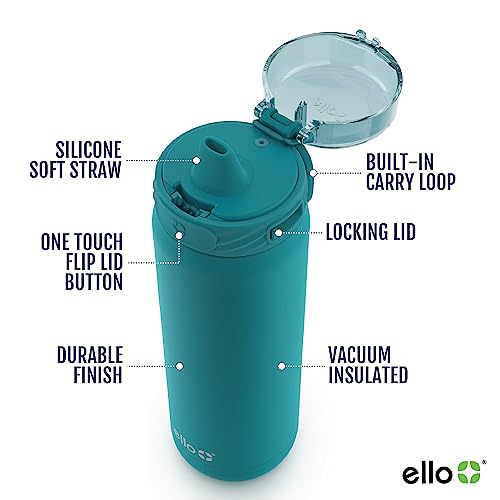 Image of Ello Cooper 40oz Stainless Steel Water Bottle with Straw and Carry Handle, Double Walled and Vacuum Insulated Metal, Leak Proof Locking Lid with Soft Silicone Spout, Reusable, BPA Free, Antigua