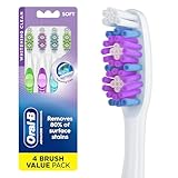 Oral-B 3D White Stain Eraser, 4 Count Soft Manual tootbrush Pack, Removes Stains, Whitens Teeth, Tongue and Cheek Cleaner