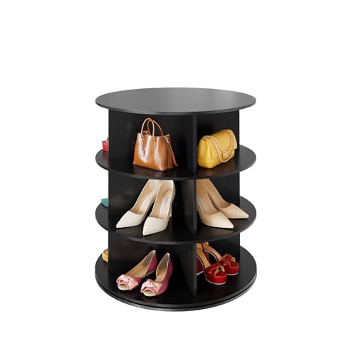 SpaceAid 3 Tier Rotating Shoe Rack Tower, Spinning Shoe Display Lazy Susan, Revolving 360 Shoe Rack Storage Round Carousel, Vertical Handbag Rotate Shoes Closet Organization (3-Tier Black)