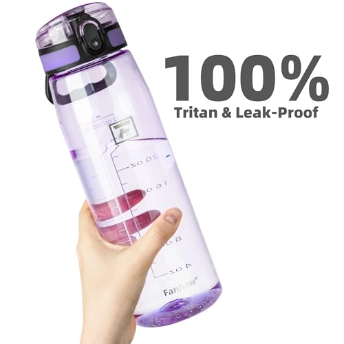 Image of Fanhaw 32 oz Clear Plastic Water Bottle, BPA Free Leakproof Tritan Sports Water Bottle with Chug Lid, Wide Mouth Reusable Bottle for Gym, Travel, School & Office (Amethyst)