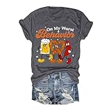 Lässiges T-Shirt für Damen mit Aufdruck „Sommer-Bierfest“ und kurzen Ärmeln und Rundhalsausschnitt Karo Kauer Damen (Grey, L)