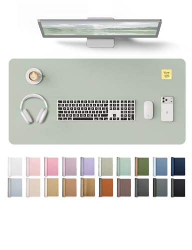 Image of YSAGi Leather Desk Protector, Office Mat, Large Mouse Mat, Non-Slip PU Leather Blotter, Laptop Pad, Waterproof Writing Pad for Office and Home (Grayish Green, 35.4 inch x 17 inch)