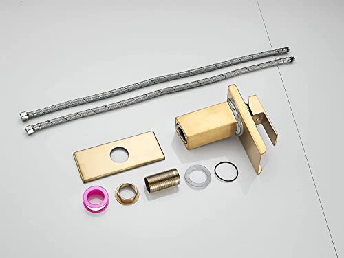 Loopan Led Light Bathroom Faucet Waterfall Single Handle Gold One Hole Faucet For Bathroom Sink Mount Vanity Faucet Lead-Free For Commercial Residential #TOP5