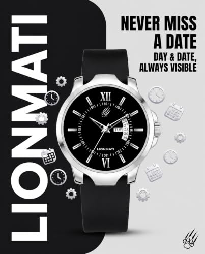 Image of Analog Watch for Men Apex Series | Black Dial, Day & Date Display, Silicone Strap | Stylish Wrist Watch for Boys & Men