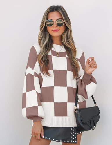 Image of ZESICA Women's 2026 Fall Striped Pullover Sweaters Tops Fashion Outfits | Checkered, Mock Neck, Oversized, Trendy Casual Loose Fit, Cute, Chunky Cozy Holiday Winter Clothes