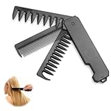 Peine Hombre Extrañar 3 en 1 Plegable Peine Barba y Cabello con Dientes Gruesos y Finos Espejo Compacto Kit Portátil para Cuidado Personal Viajes y Regalo Masculino Color Negro