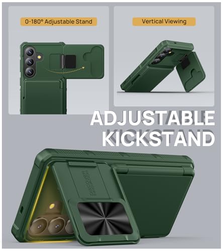 Image of SSLOTSCASE for Samsung Galaxy S26 Case with Credit Card Holder & Stand & Slide Lens Cover & Kickstand, Multi-Functional Wallet Sturdy Protective Phone Case Cover for Samsung Galaxy S26 6.3'', Green