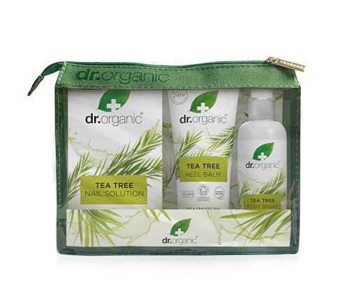 Dr Organic Tea Tree Foot & Nail Travel Set, Gift Set, Deodorising, Dry & Cracked Feet, Summer Feet, Purifying, Vegan