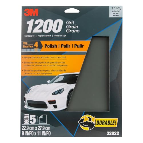 Image of 3M Wetordry Sandpaper, 1200 Grit, 9 in x 11 in, 5 Sheets, Use for Wet and Dry Sanding, Longer Lasting Sandpaper, Great for Auto Body Repair, Smooth Finish, Waterproof Backing for Wet Sanding (32022)