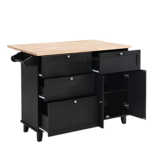 Image of Farmhouse Rustic Dining Table Set with Drop Leaf and 2 Stools,Kitchen Island Set with 4 Drawers,Towel Rack and Storage Cabinet,for Small Places Furniture (Black+Rustic Brown#F)