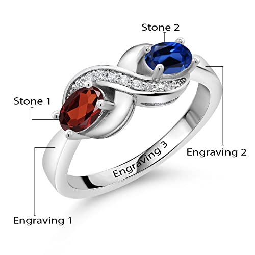 Gem Stone King 925 Sterling Silver Personalized Customized Engrave 2-Stone Gemstone Birthstone And White Created Sapphire Infinity Forever Love Knot Ring For Women (Size 7) #TOP1