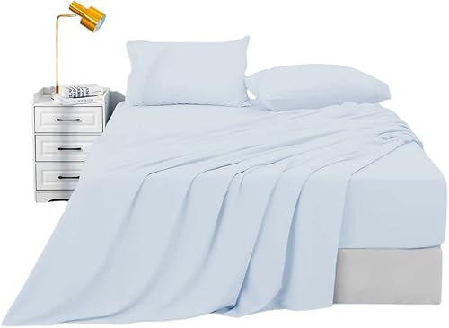 Miniatura 2 de Juego de sábanas tamaño matrimonial de algodón egipcio de 4 piezas de 600 hilos, fibra extra larga que se adapta a bolsillos de hasta 16 pulgadas de