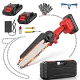 Ranengar Mini Tronconneuse a batterie Petite - 6 Pouces Coupe Branche Ãlectrique Scie Sans Fil petite Elageuse Chainsaw avec 2 Batteries 2 Chaines 800W l'Élagage le Jardin Cour Bois jardinage Outils
