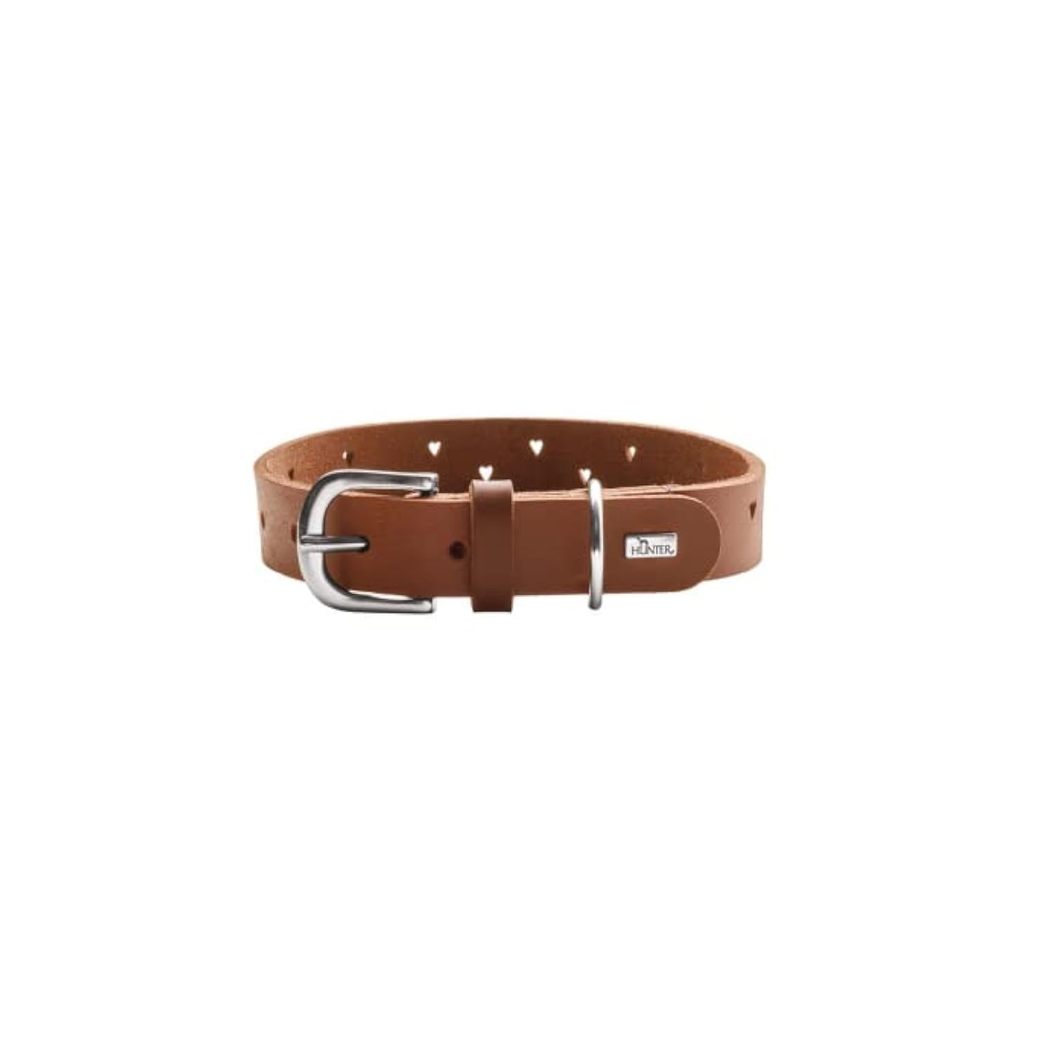 Hunter Hundehalsband Aalborg Soul, Farbe Cognac, mit Herz-Stanzung, stark gefettet, robust, Größe 30