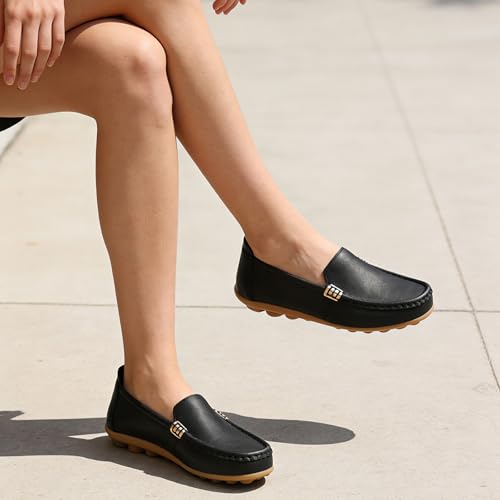 Image of Women's Comfortable & Lightweight Leather Loafers Slip-Ons Driving Walking Mocs Boat Shoes Cute Business Casual Dress Shoes Work Flats for Women