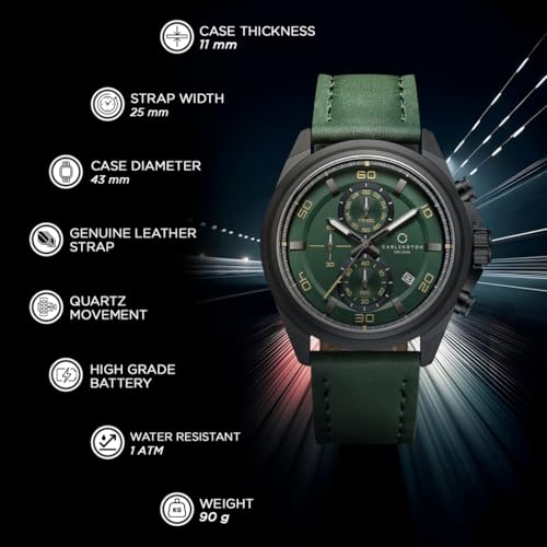 Image of Carlington Nitro Analog Chronograph Men's Premium Leather Strap Wrist Watch | Quartz Movement | Water & Shock Resistant Watch for Men | Casual & Formal Wear - CT 8075