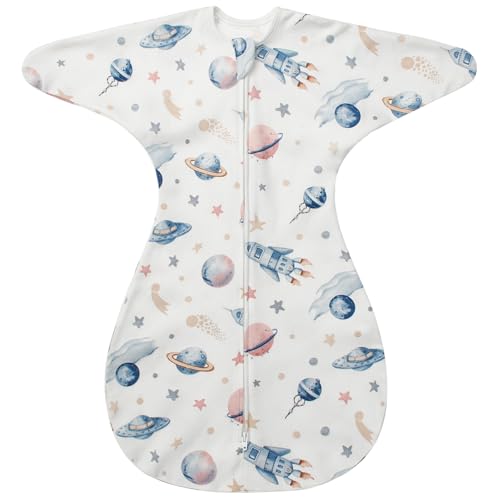 Image of ZIGJOY Baby Transitional Swaddles for Newborns: 0.5 Tog Arms Up Sleep Sack 3-6-12 Months Soft Cotton Shark Fin 2 Way Zipper