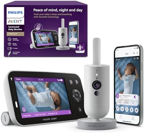 Philips Avent Premium Connected Baby Monitor, Smart Baby Monitor with App, 1080p Camera, SenseIQ Sleep & Breathing Motion Tracking, Cry Detection & Translation, Two-Way Audio, Night Vision, SCD973/37