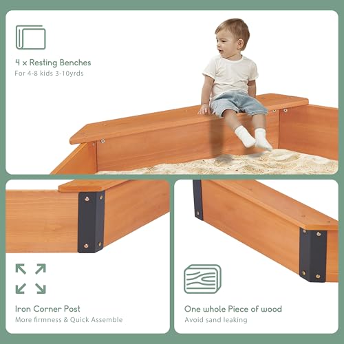 64\'\'x56\'\'x8.5\'\' Wooden Octagon Sandbox with Cover, Large Sandpit for Kids Outdoor Patio Backyard Play, Easy & Quick Assemble