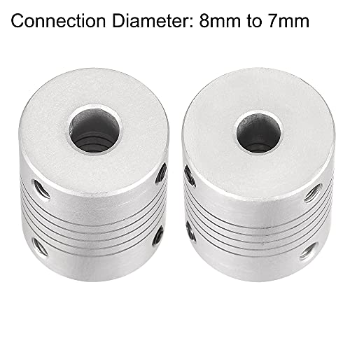 sourcing map 2Stk. 8mm zu 7mm Aluminiumlegierung Schaft Flexible Kupplung Motor Verbindungsstück L30xD25 Silber