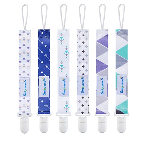 Smlpuame Pacifier Clips for Boys,6 Pack Stylish Binky Clips Strap,Paci Holder with Clip Lightweight Universal Fits Most Pacifiers Teether Toy Teething Ring Soothie,Baby Shower Gifts(Green & Blue)