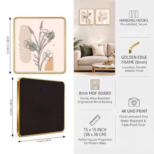 Image of RANDOM Premium Square Wall Painting Set of 2, 38 x 38 cm (Square Painting Flower)