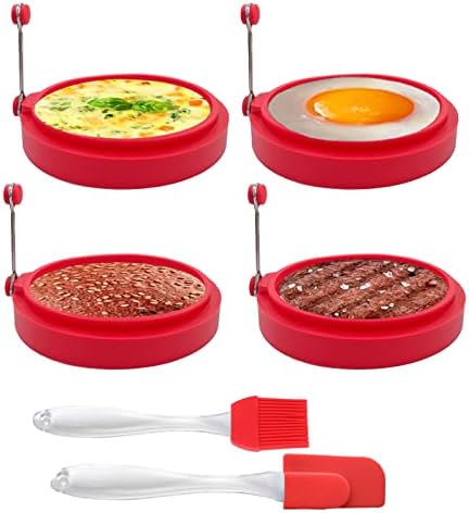 Yubng Silicone Egg Rings, 4 Pack Nonstick Egg Cooking Rings, 100% Food Grade Egg Mcmuffins Mold for Frying Eggs, Pancake and Omelet (Red)