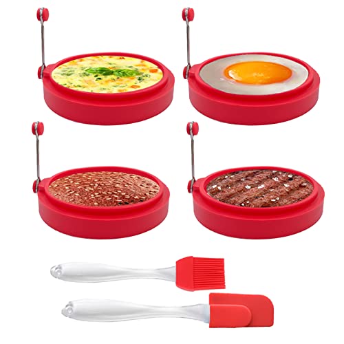 Yubng Silicone Egg Rings, 4 Pack Nonstick Egg Cooking Rings, 100% Food Grade Egg Mcmuffins Mold For Frying Eggs, Pancake And Omelet (Red) #TOP29