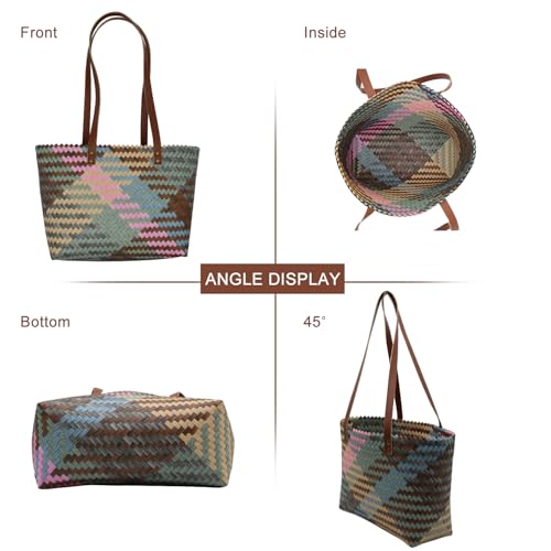 Women Straw Handbags Large Hand-Woven Tote Bag Summer Travel Beach Straw Shoulder Bags2
