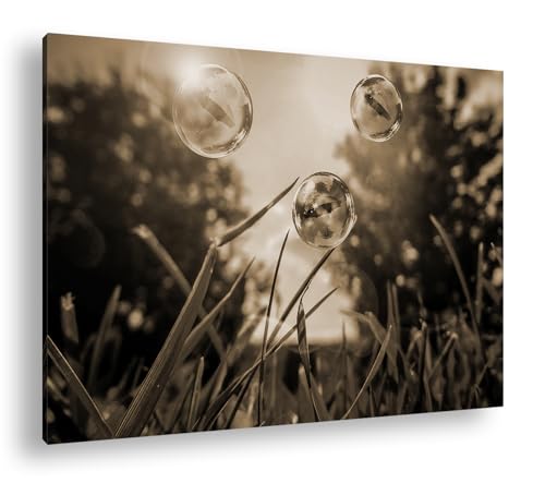 Tableau Parapluies dans des bulles de savon deyoli 90x60 cm effet sépia sur toile et cadre en bois