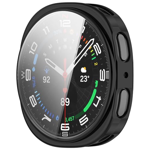 KONAFEI Case Compatible with Samsung Galaxy Watch 8 40MM 44MM, Soft TPU Plated Screen Protector Case Bumper Thin Guard Shockproof Frame (Black, 44mm)
