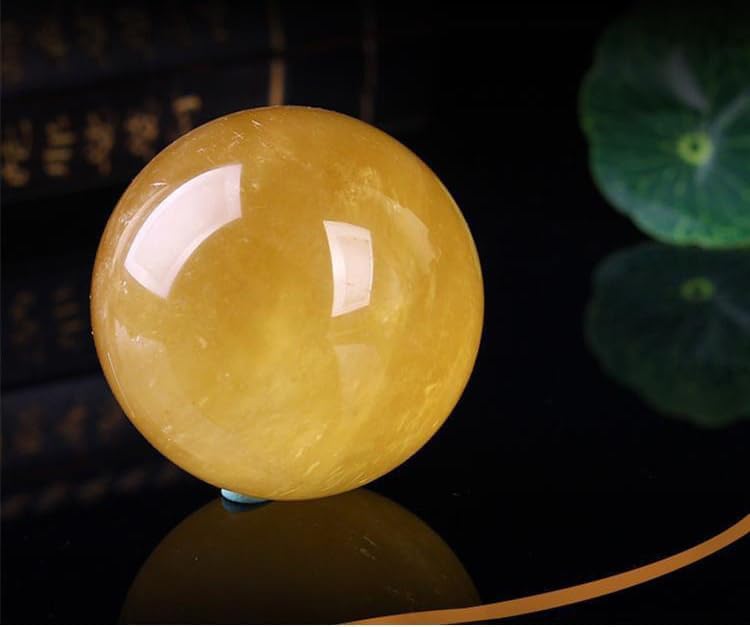 Yellow Crystal Ball Ornaments Calcite Iceland Spar Decoration Decoration,Yellow,30mm