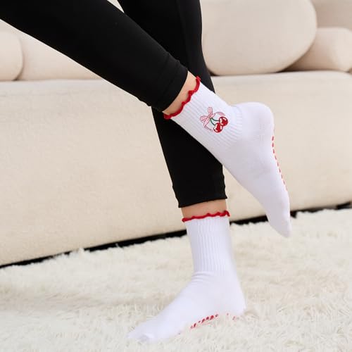 Pilates Socks with Grips for Women, 3 Pairs Athletic Crew Non Slip Yoga Socks Barre Workout Hospital3