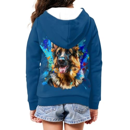 DISNIMO Kapuzen-Sweatshirt-Jacke für Kinder, Mädchen, mit durchgehendem Reißverschluss, langärmelig, lässiger Mantel, Oberteil, 6–16 Jahre, Deutscher Schäferhund, 8-10 Jahre