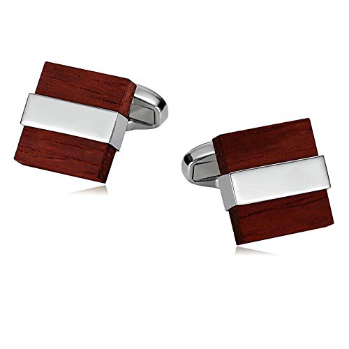 Aooaz Gemelos Hombre Gemelos Acero Inoxidable Cristal Rectángulo Liso Gemelos Boda Gemelos Camisa Gemelos Steampunk Plata Ladrillo Rojo