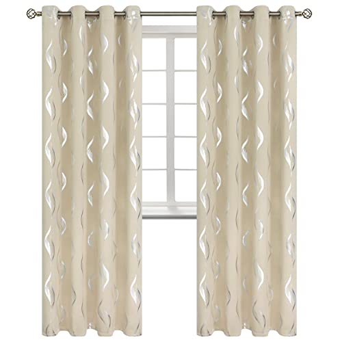 Bgment Room Darkening Curtains 84 Inch Long, Grommet Thermal Insulated Drapes Window Treatment Curtains With Silver Harp Printed For Bedroom, 2 Panels, 52 X 84 Inch, Beige #TOP7