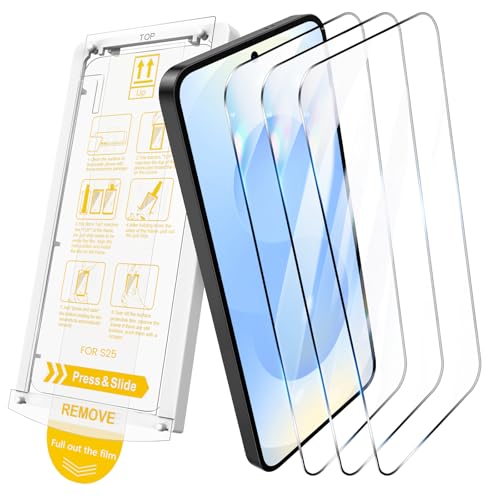 HWeggo para Samsung Galaxy S25 Protector de Pantalla con 3 Pack, Fácil Instalación con Tira de Alineación Marco, Soporte de Huella Dactilar Desbloqueo, HD Claro 9H Dureza Película de Vidrio Templado